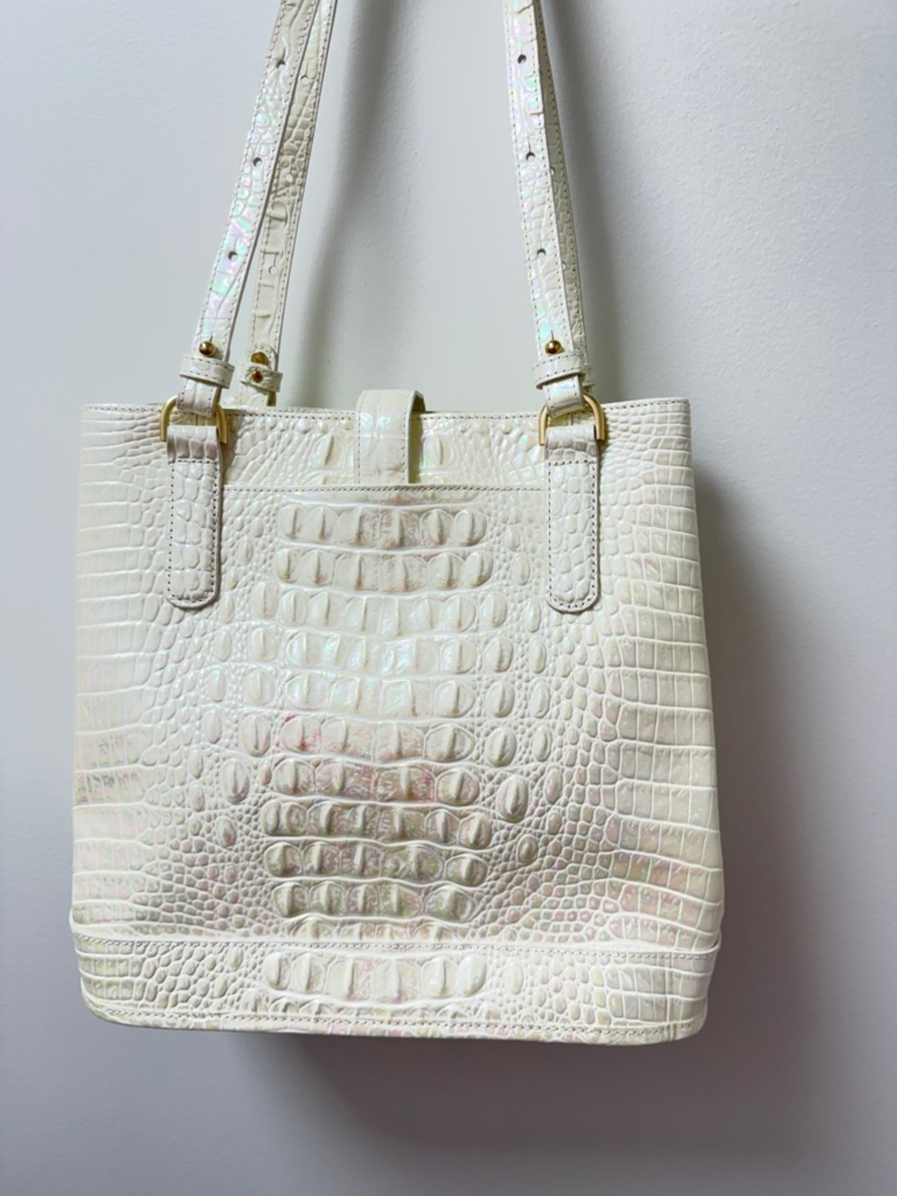 Brahmin Iridescent Pearl Croc-Embossed Tote with Gold Hardware - Picture 5 of 8